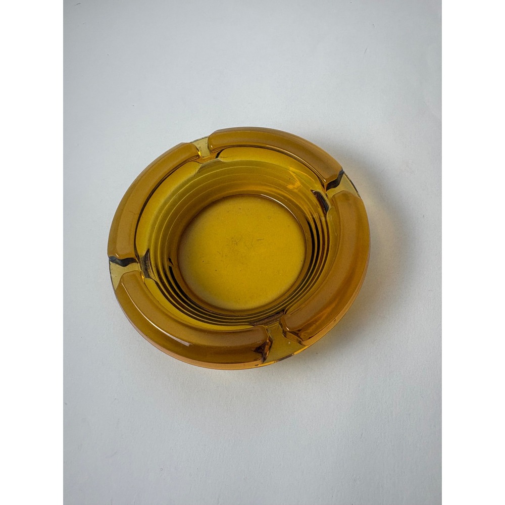 Amber Glass Ashtray Vintage Round Cigar Cigarette Holder for Home Decor‎